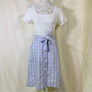 Draper James // blue, white plaid button down midi skirt Sz small A26